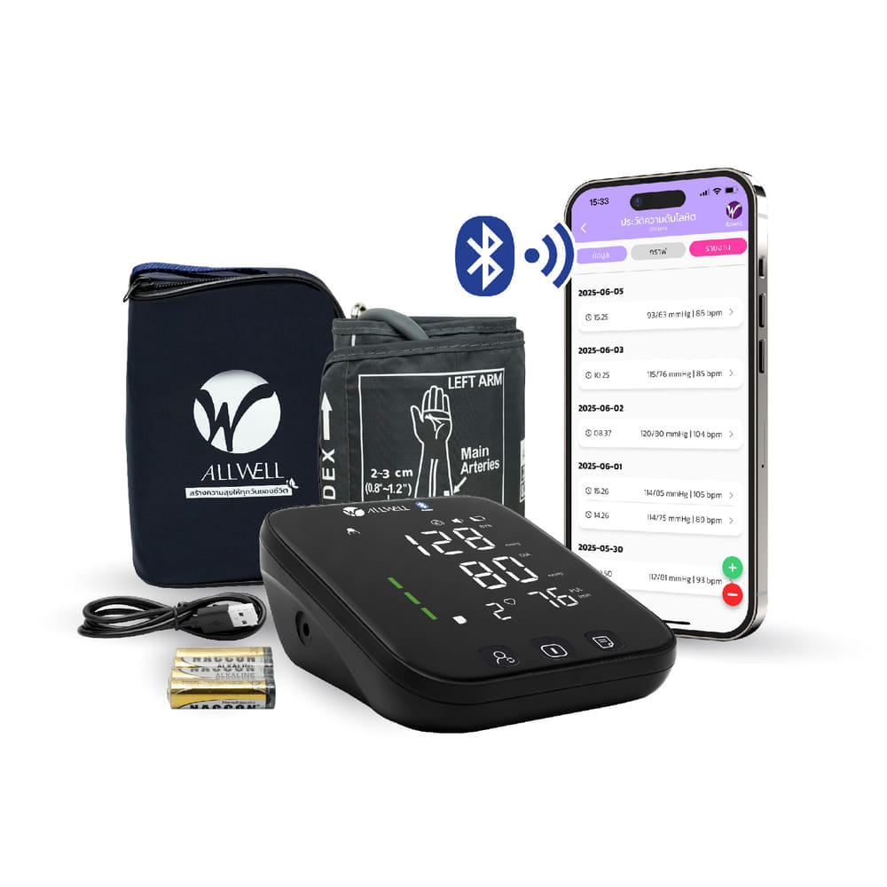 เครื่องวัดความดัน ALLWELL  เชื่อมต่อ App ภาษาไทย ระบบเสียงพูดภาษาไทย เครื่องวัดความดันโลหิต รุ่น JPD-HA101